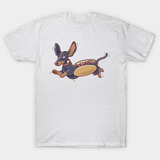 Cute Running Hot Dog Dachshund T-Shirt by Mhaddie